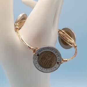 Egyptian One Pound Coin Bangle Bracelet, Three Coins, Wire Wrapped, 7.5 Inches